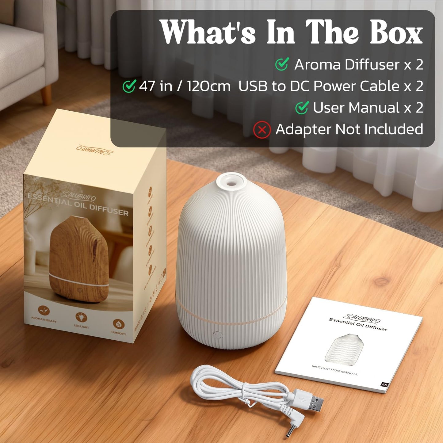Essential Oil Diffuser, 100ml Aromatherapy Diffuser, Mini Ultrasonic Diffuser for Essential Oil, Home, Office, Cool Mist Humidifier with 7 Led Light, Auto Shut-Off, White