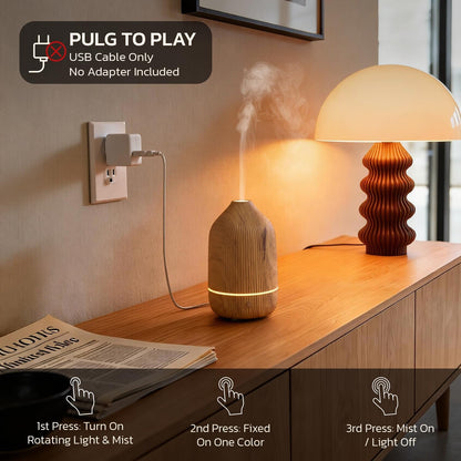 Essential Oil Diffuser, 100ml Aromatherapy Diffuser, Mini Ultrasonic Diffuser for Essential Oil, Home, Office, Cool Mist Humidifier with 7 Led Light, Auto Shut-Off, White