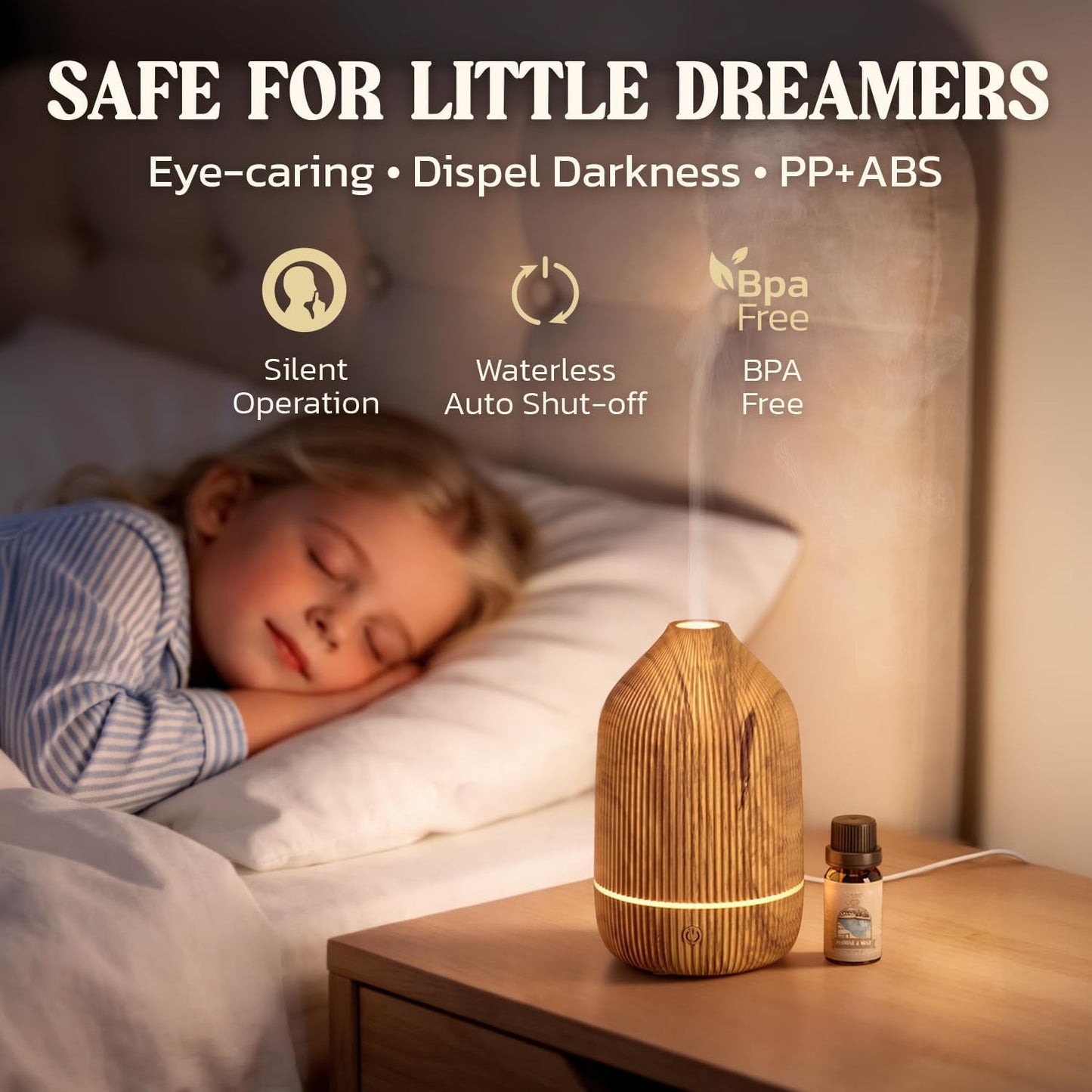 Essential Oil Diffuser, 100ml Aromatherapy Diffuser, Mini Ultrasonic Diffuser for Essential Oil, Home, Office, Cool Mist Humidifier with 7 Led Light, Auto Shut-Off, White