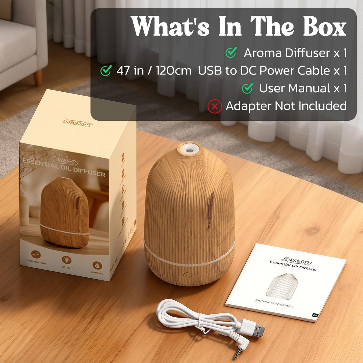 Essential Oil Diffuser, 100ml Aromatherapy Diffuser, Mini Ultrasonic Diffuser for Essential Oil, Home, Office, Cool Mist Humidifier with 7 Led Light, Auto Shut-Off, White
