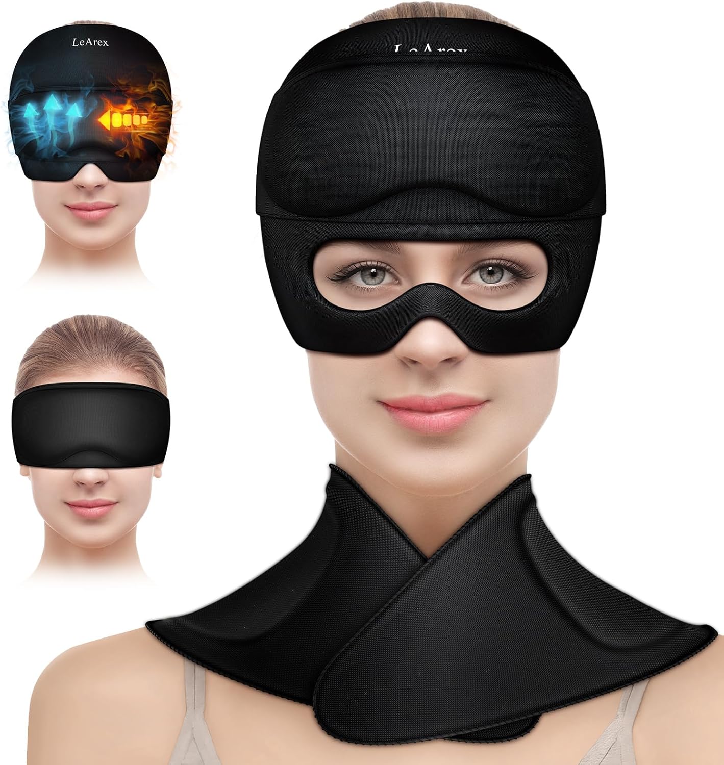 3 in 1 Migraine Relief Cap Neck Ice Pack Wrap Gel and Ice Eye Masks, Detachable Ice Caps with Eyes Masks, Hot and Cold Therapy for Relief of Headaches, Stiff Neck and Eye Fatigue