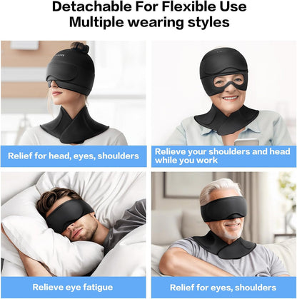 3 in 1 Migraine Relief Cap Neck Ice Pack Wrap Gel and Ice Eye Masks, Detachable Ice Caps with Eyes Masks, Hot and Cold Therapy for Relief of Headaches, Stiff Neck and Eye Fatigue