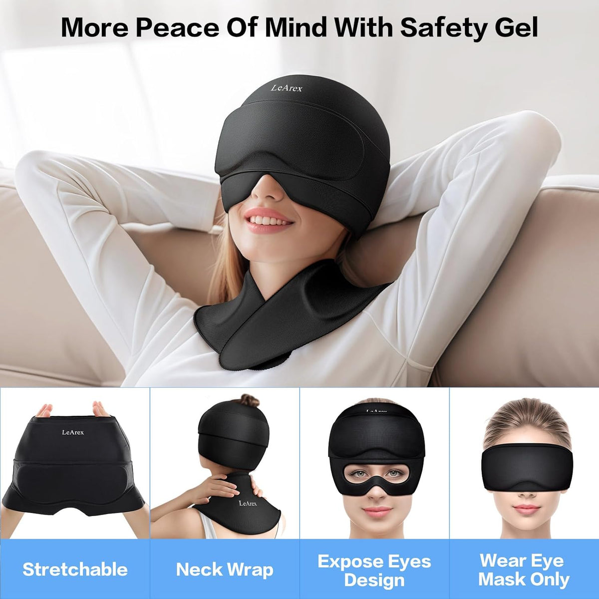 3 in 1 Migraine Relief Cap Neck Ice Pack Wrap Gel and Ice Eye Masks, Detachable Ice Caps with Eyes Masks, Hot and Cold Therapy for Relief of Headaches, Stiff Neck and Eye Fatigue