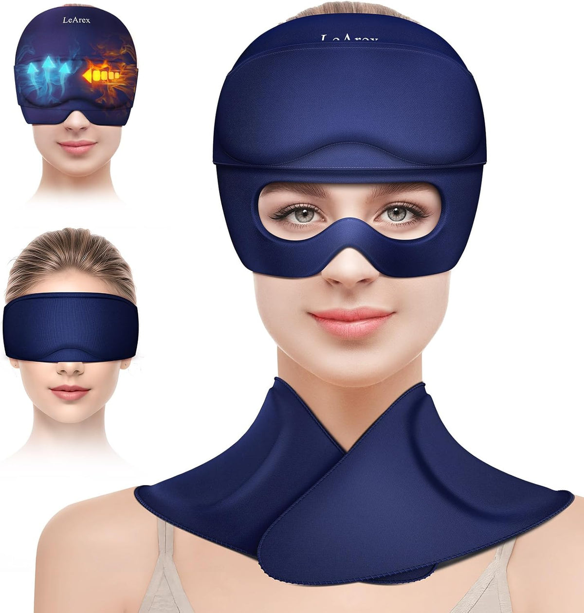 3 in 1 Migraine Relief Cap Neck Ice Pack Wrap Gel and Ice Eye Masks, Detachable Ice Caps with Eyes Masks, Hot and Cold Therapy for Relief of Headaches, Stiff Neck and Eye Fatigue