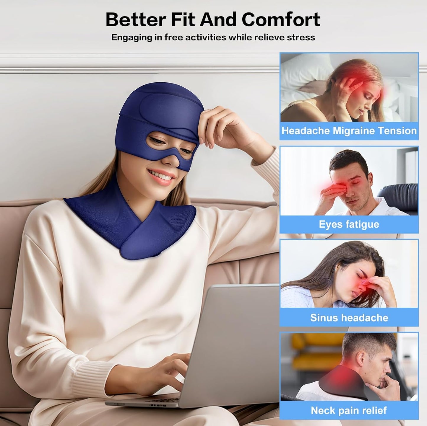 3 in 1 Migraine Relief Cap Neck Ice Pack Wrap Gel and Ice Eye Masks, Detachable Ice Caps with Eyes Masks, Hot and Cold Therapy for Relief of Headaches, Stiff Neck and Eye Fatigue