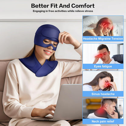 3 in 1 Migraine Relief Cap Neck Ice Pack Wrap Gel and Ice Eye Masks, Detachable Ice Caps with Eyes Masks, Hot and Cold Therapy for Relief of Headaches, Stiff Neck and Eye Fatigue