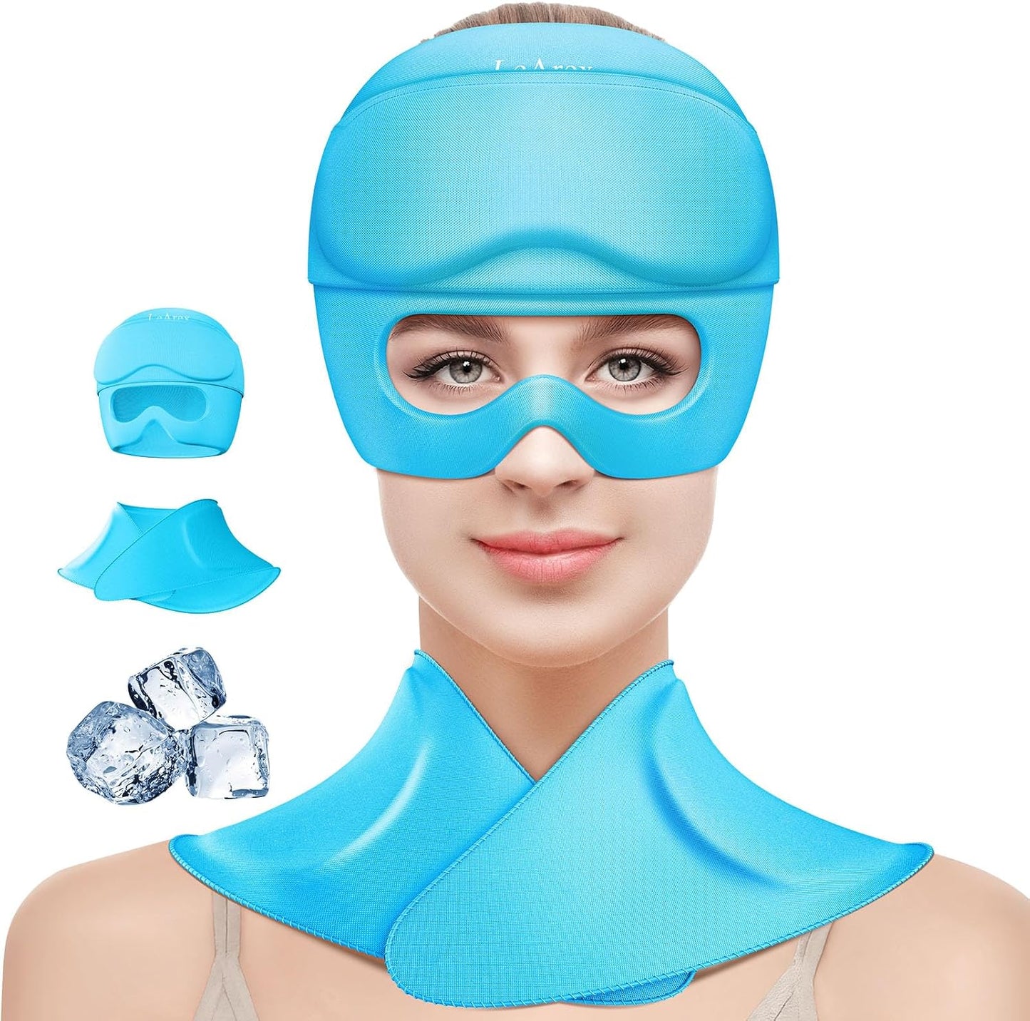 3 in 1 Migraine Relief Cap Neck Ice Pack Wrap Gel and Ice Eye Masks, Detachable Ice Caps with Eyes Masks, Hot and Cold Therapy for Relief of Headaches, Stiff Neck and Eye Fatigue
