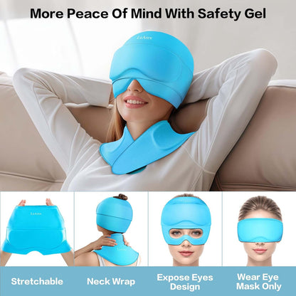 3 in 1 Migraine Relief Cap Neck Ice Pack Wrap Gel and Ice Eye Masks, Detachable Ice Caps with Eyes Masks, Hot and Cold Therapy for Relief of Headaches, Stiff Neck and Eye Fatigue