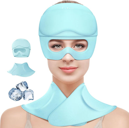 3 in 1 Migraine Relief Cap Neck Ice Pack Wrap Gel and Ice Eye Masks, Detachable Ice Caps with Eyes Masks, Hot and Cold Therapy for Relief of Headaches, Stiff Neck and Eye Fatigue