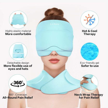 3 in 1 Migraine Relief Cap Neck Ice Pack Wrap Gel and Ice Eye Masks, Detachable Ice Caps with Eyes Masks, Hot and Cold Therapy for Relief of Headaches, Stiff Neck and Eye Fatigue