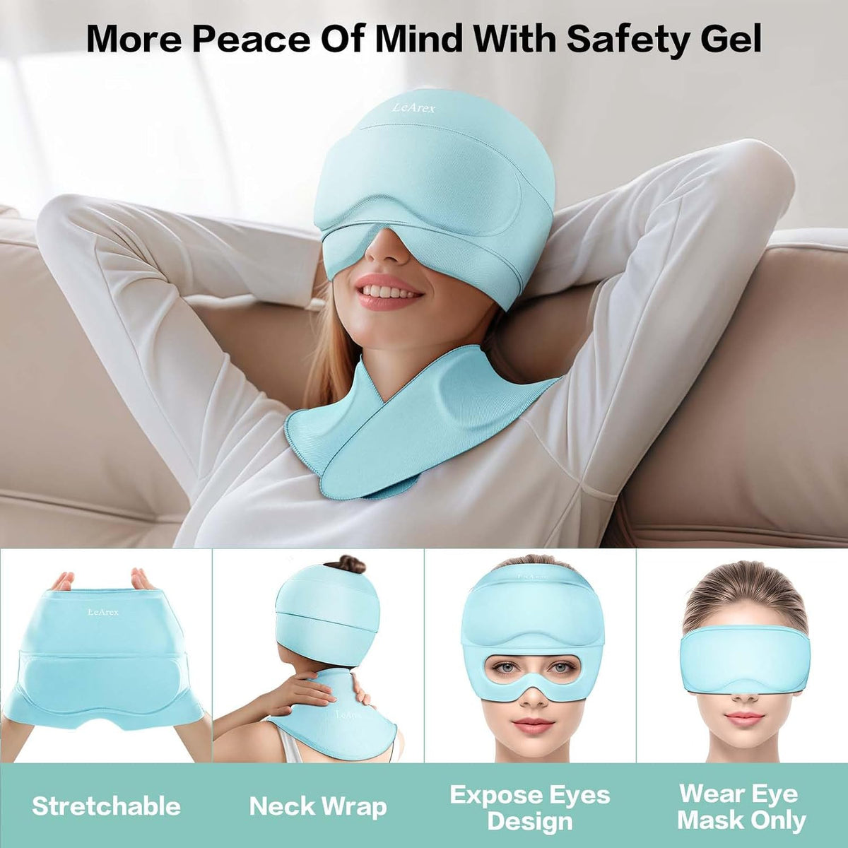 3 in 1 Migraine Relief Cap Neck Ice Pack Wrap Gel and Ice Eye Masks, Detachable Ice Caps with Eyes Masks, Hot and Cold Therapy for Relief of Headaches, Stiff Neck and Eye Fatigue