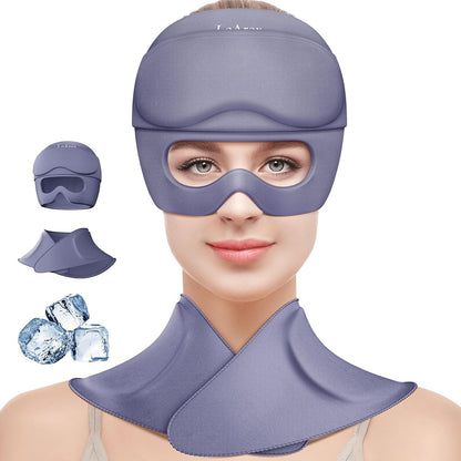 3 in 1 Migraine Relief Cap Neck Ice Pack Wrap Gel and Ice Eye Masks, Detachable Ice Caps with Eyes Masks, Hot and Cold Therapy for Relief of Headaches, Stiff Neck and Eye Fatigue