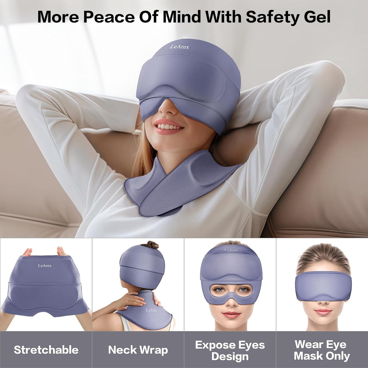 3 in 1 Migraine Relief Cap Neck Ice Pack Wrap Gel and Ice Eye Masks, Detachable Ice Caps with Eyes Masks, Hot and Cold Therapy for Relief of Headaches, Stiff Neck and Eye Fatigue
