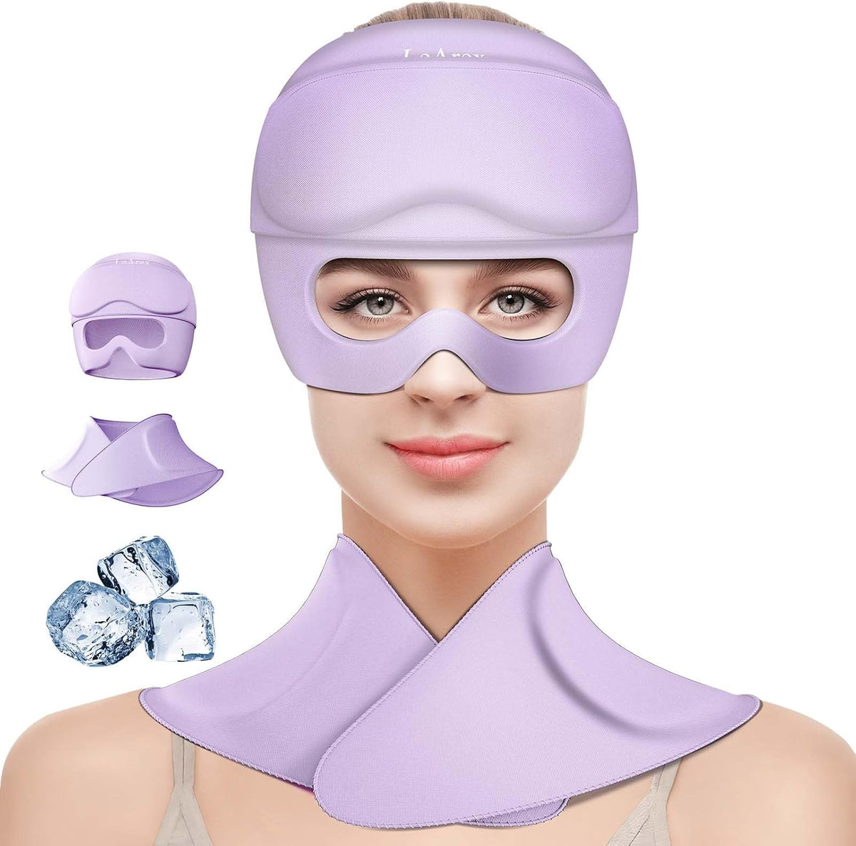 3 in 1 Migraine Relief Cap Neck Ice Pack Wrap Gel and Ice Eye Masks, Detachable Ice Caps with Eyes Masks, Hot and Cold Therapy for Relief of Headaches, Stiff Neck and Eye Fatigue