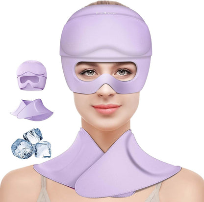 3 in 1 Migraine Relief Cap Neck Ice Pack Wrap Gel and Ice Eye Masks, Detachable Ice Caps with Eyes Masks, Hot and Cold Therapy for Relief of Headaches, Stiff Neck and Eye Fatigue