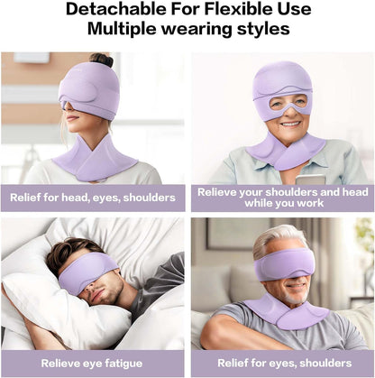 3 in 1 Migraine Relief Cap Neck Ice Pack Wrap Gel and Ice Eye Masks, Detachable Ice Caps with Eyes Masks, Hot and Cold Therapy for Relief of Headaches, Stiff Neck and Eye Fatigue