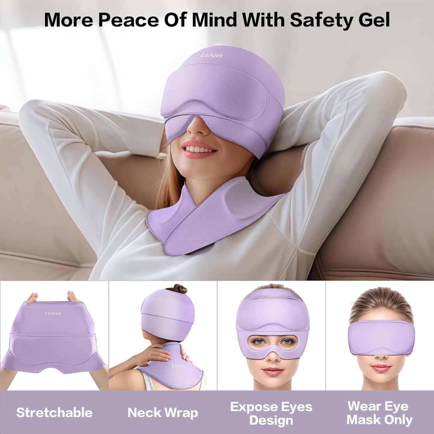 3 in 1 Migraine Relief Cap Neck Ice Pack Wrap Gel and Ice Eye Masks, Detachable Ice Caps with Eyes Masks, Hot and Cold Therapy for Relief of Headaches, Stiff Neck and Eye Fatigue