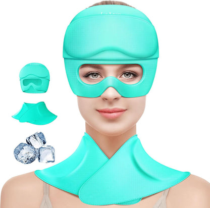 3 in 1 Migraine Relief Cap Neck Ice Pack Wrap Gel and Ice Eye Masks, Detachable Ice Caps with Eyes Masks, Hot and Cold Therapy for Relief of Headaches, Stiff Neck and Eye Fatigue