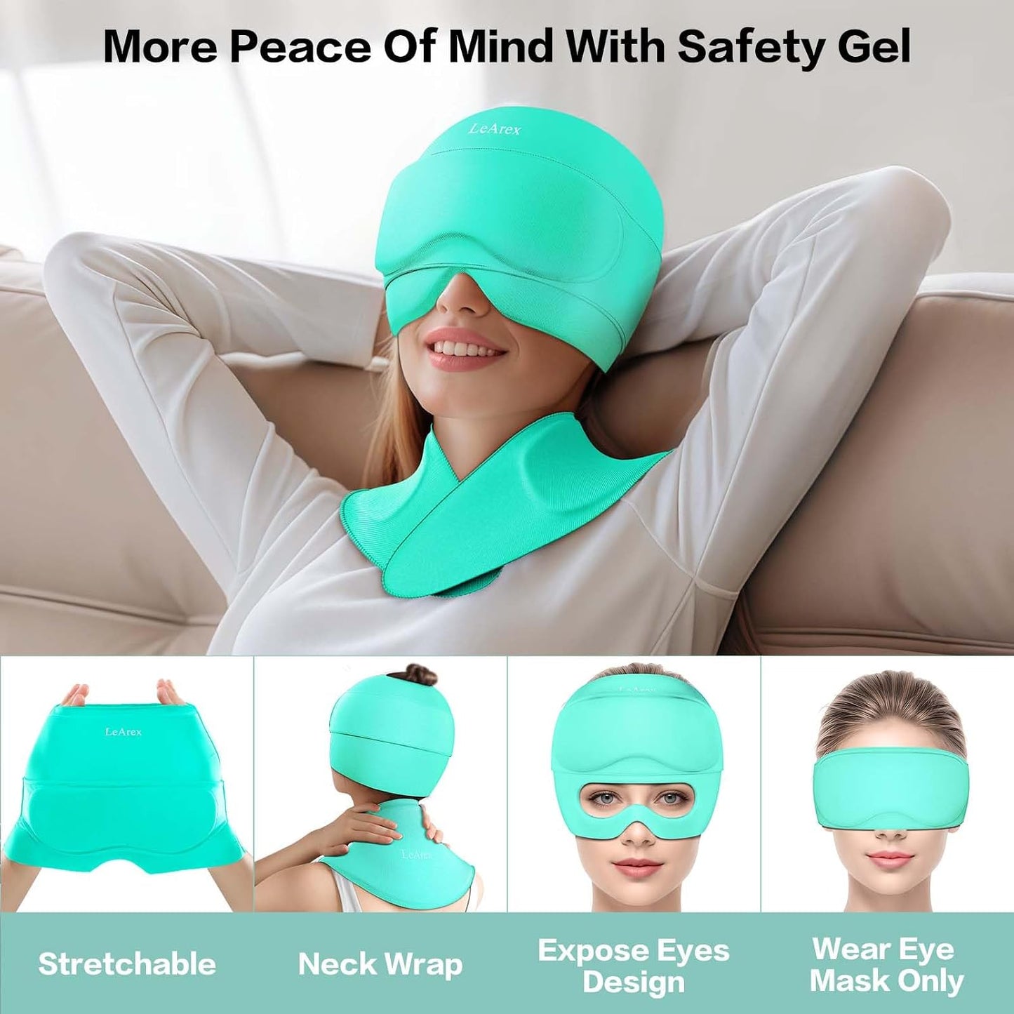 3 in 1 Migraine Relief Cap Neck Ice Pack Wrap Gel and Ice Eye Masks, Detachable Ice Caps with Eyes Masks, Hot and Cold Therapy for Relief of Headaches, Stiff Neck and Eye Fatigue