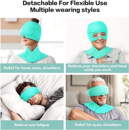 3 in 1 Migraine Relief Cap Neck Ice Pack Wrap Gel and Ice Eye Masks, Detachable Ice Caps with Eyes Masks, Hot and Cold Therapy for Relief of Headaches, Stiff Neck and Eye Fatigue