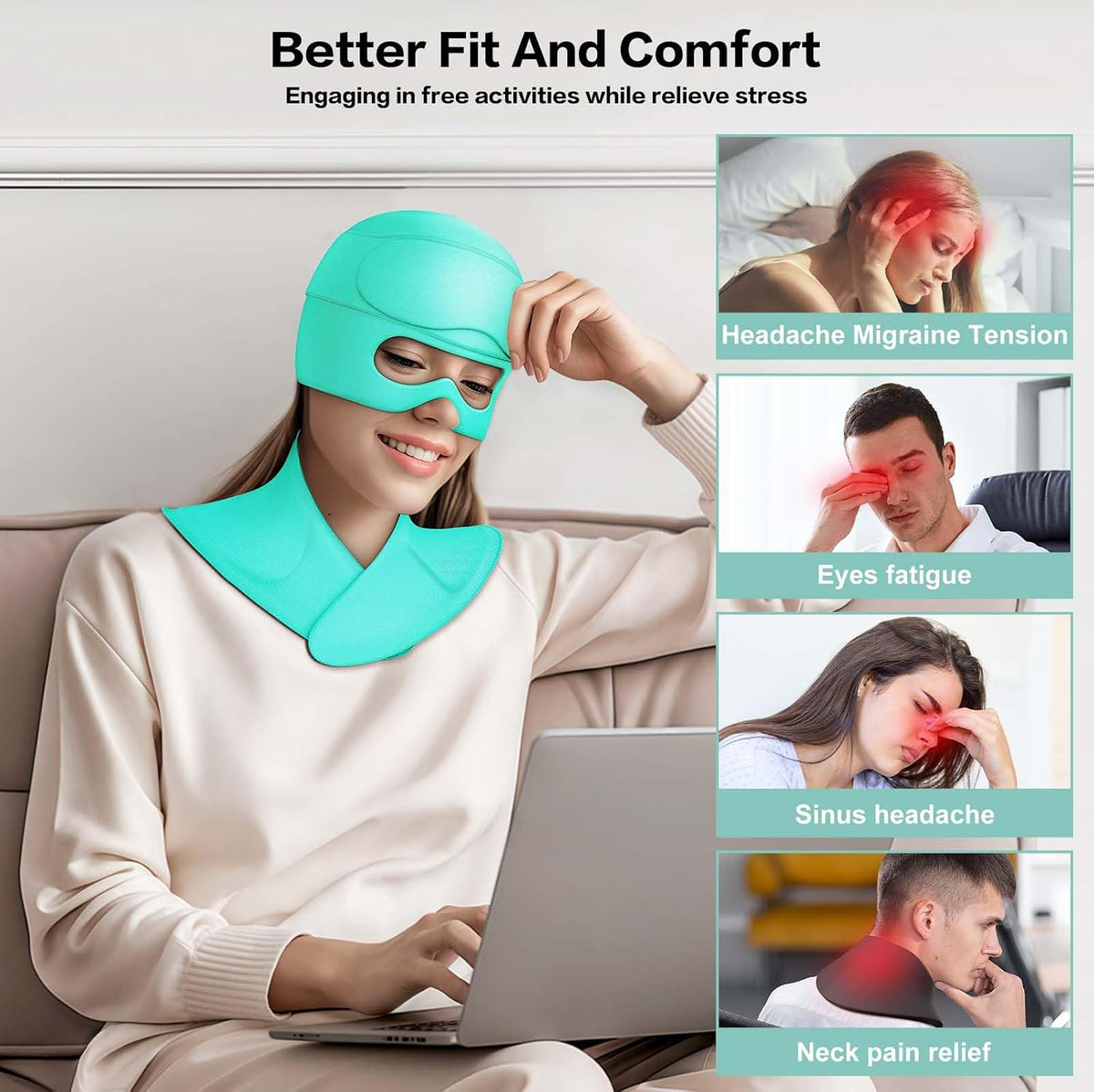 3 in 1 Migraine Relief Cap Neck Ice Pack Wrap Gel and Ice Eye Masks, Detachable Ice Caps with Eyes Masks, Hot and Cold Therapy for Relief of Headaches, Stiff Neck and Eye Fatigue