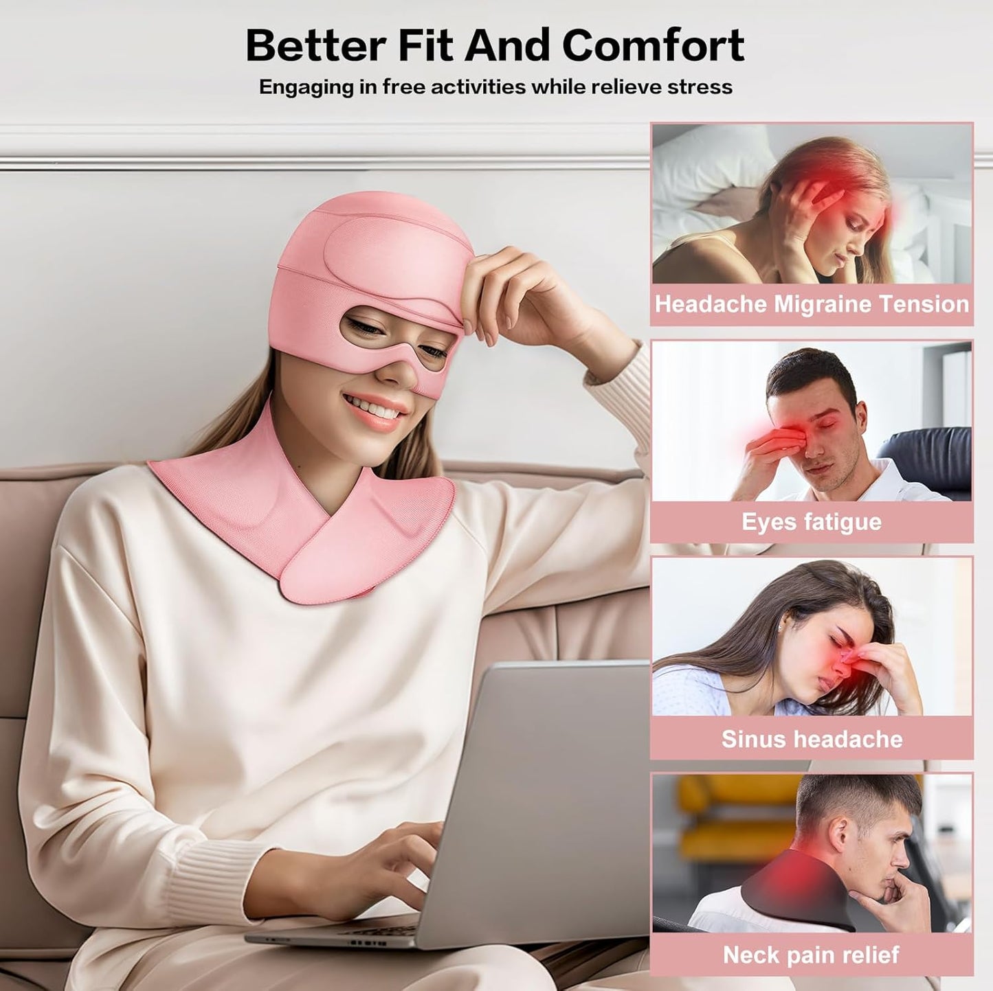 3 in 1 Migraine Relief Cap Neck Ice Pack Wrap Gel and Ice Eye Masks, Detachable Ice Caps with Eyes Masks, Hot and Cold Therapy for Relief of Headaches, Stiff Neck and Eye Fatigue