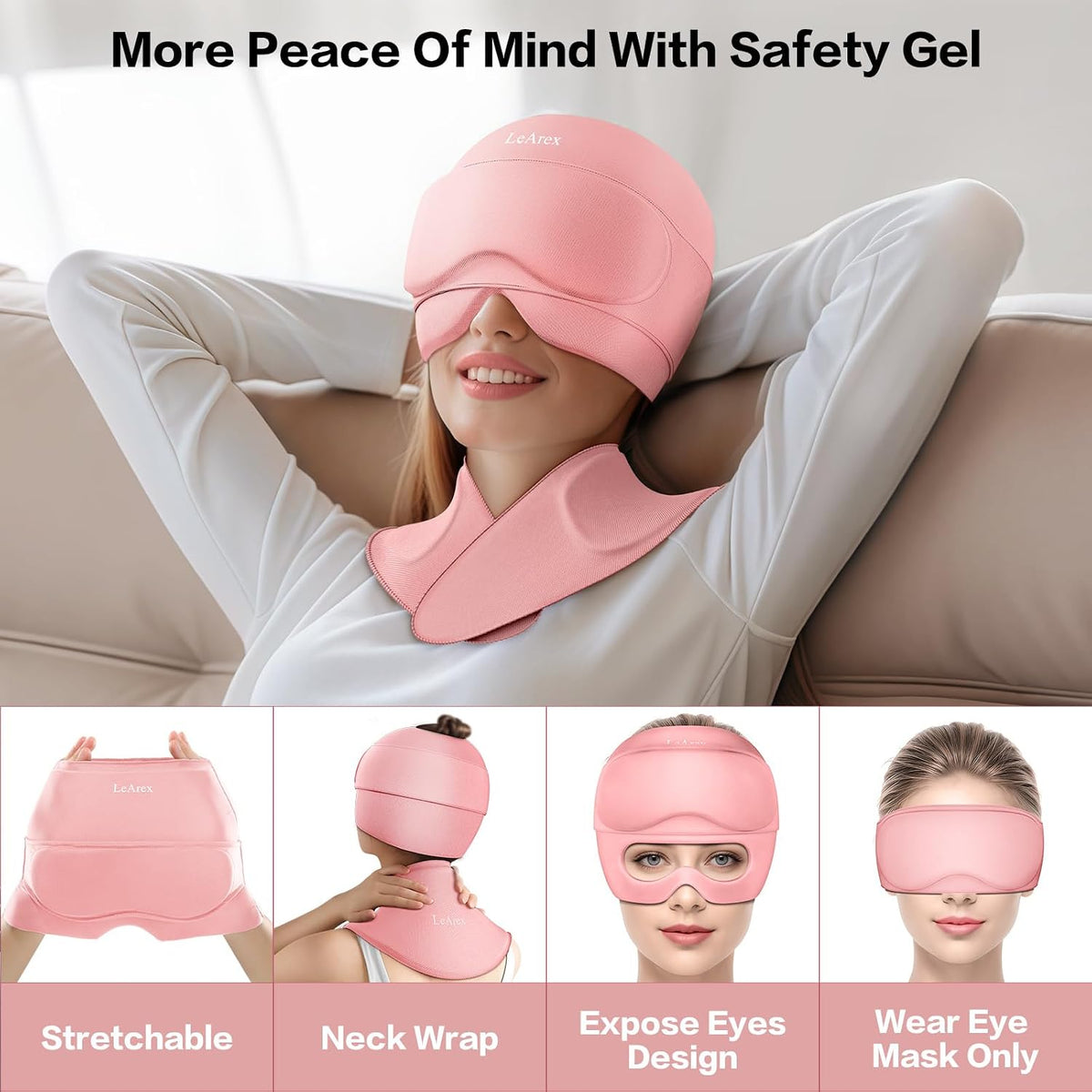 3 in 1 Migraine Relief Cap Neck Ice Pack Wrap Gel and Ice Eye Masks, Detachable Ice Caps with Eyes Masks, Hot and Cold Therapy for Relief of Headaches, Stiff Neck and Eye Fatigue