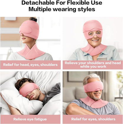 3 in 1 Migraine Relief Cap Neck Ice Pack Wrap Gel and Ice Eye Masks, Detachable Ice Caps with Eyes Masks, Hot and Cold Therapy for Relief of Headaches, Stiff Neck and Eye Fatigue