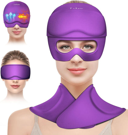 3 in 1 Migraine Relief Cap Neck Ice Pack Wrap Gel and Ice Eye Masks, Detachable Ice Caps with Eyes Masks, Hot and Cold Therapy for Relief of Headaches, Stiff Neck and Eye Fatigue