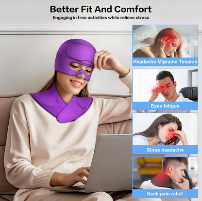 3 in 1 Migraine Relief Cap Neck Ice Pack Wrap Gel and Ice Eye Masks, Detachable Ice Caps with Eyes Masks, Hot and Cold Therapy for Relief of Headaches, Stiff Neck and Eye Fatigue