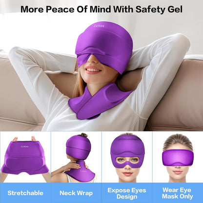 3 in 1 Migraine Relief Cap Neck Ice Pack Wrap Gel and Ice Eye Masks, Detachable Ice Caps with Eyes Masks, Hot and Cold Therapy for Relief of Headaches, Stiff Neck and Eye Fatigue
