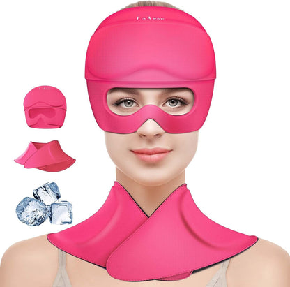 3 in 1 Migraine Relief Cap Neck Ice Pack Wrap Gel and Ice Eye Masks, Detachable Ice Caps with Eyes Masks, Hot and Cold Therapy for Relief of Headaches, Stiff Neck and Eye Fatigue
