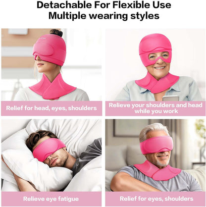 3 in 1 Migraine Relief Cap Neck Ice Pack Wrap Gel and Ice Eye Masks, Detachable Ice Caps with Eyes Masks, Hot and Cold Therapy for Relief of Headaches, Stiff Neck and Eye Fatigue