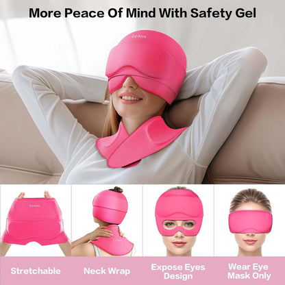 3 in 1 Migraine Relief Cap Neck Ice Pack Wrap Gel and Ice Eye Masks, Detachable Ice Caps with Eyes Masks, Hot and Cold Therapy for Relief of Headaches, Stiff Neck and Eye Fatigue