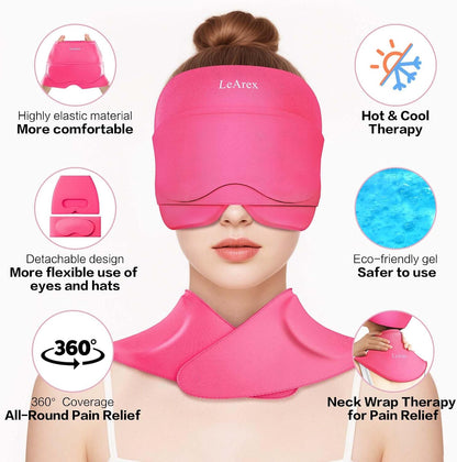 3 in 1 Migraine Relief Cap Neck Ice Pack Wrap Gel and Ice Eye Masks, Detachable Ice Caps with Eyes Masks, Hot and Cold Therapy for Relief of Headaches, Stiff Neck and Eye Fatigue