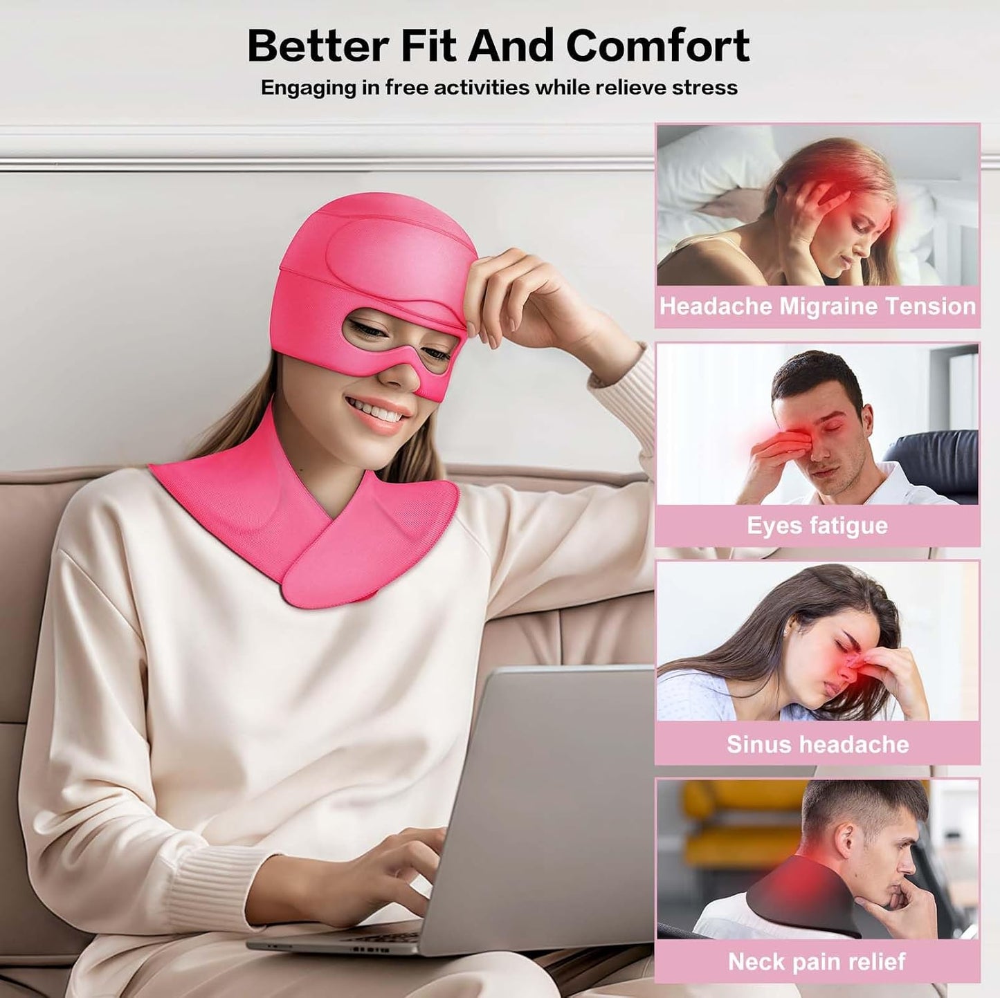 3 in 1 Migraine Relief Cap Neck Ice Pack Wrap Gel and Ice Eye Masks, Detachable Ice Caps with Eyes Masks, Hot and Cold Therapy for Relief of Headaches, Stiff Neck and Eye Fatigue