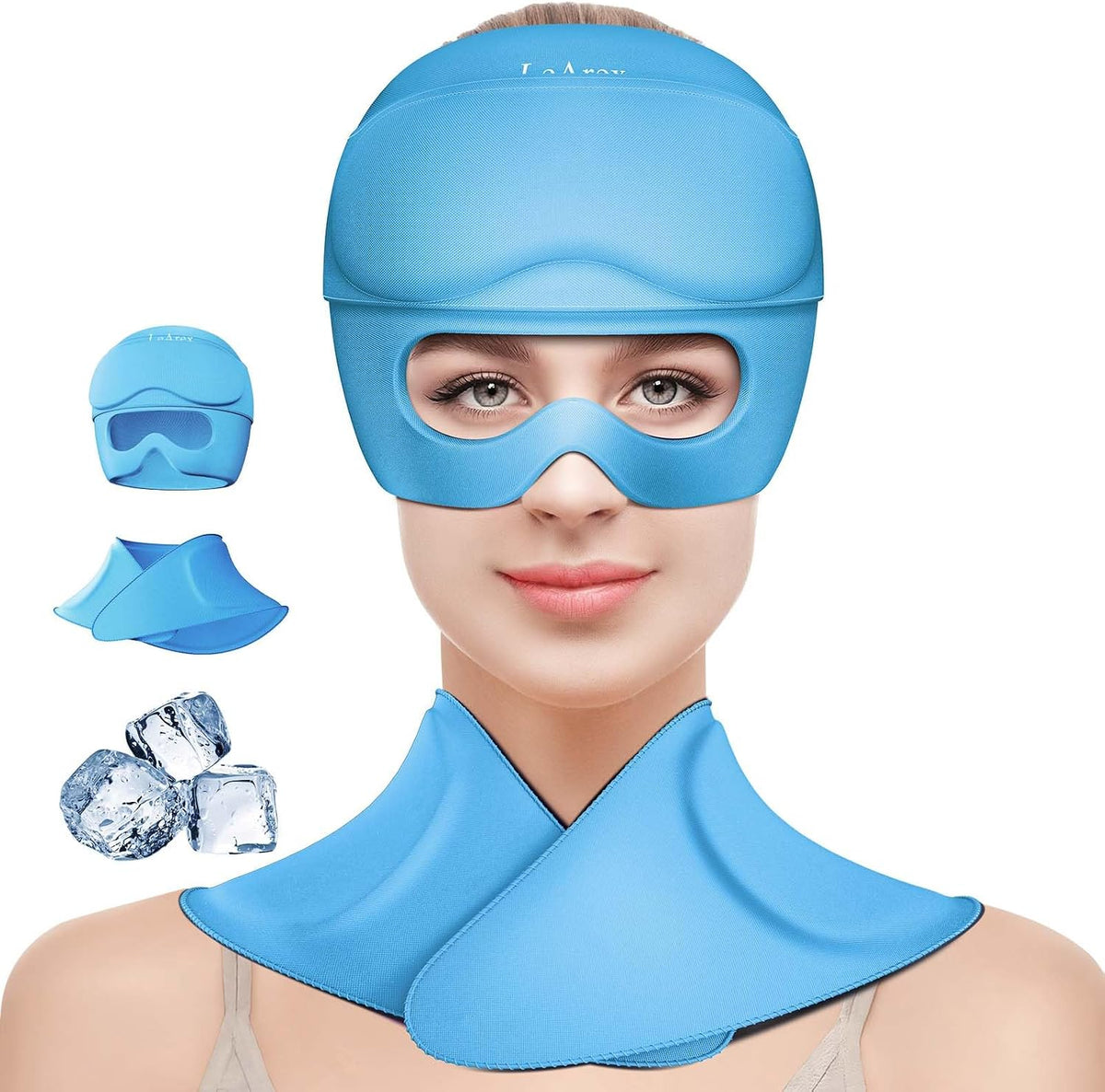 3 in 1 Migraine Relief Cap Neck Ice Pack Wrap Gel and Ice Eye Masks, Detachable Ice Caps with Eyes Masks, Hot and Cold Therapy for Relief of Headaches, Stiff Neck and Eye Fatigue