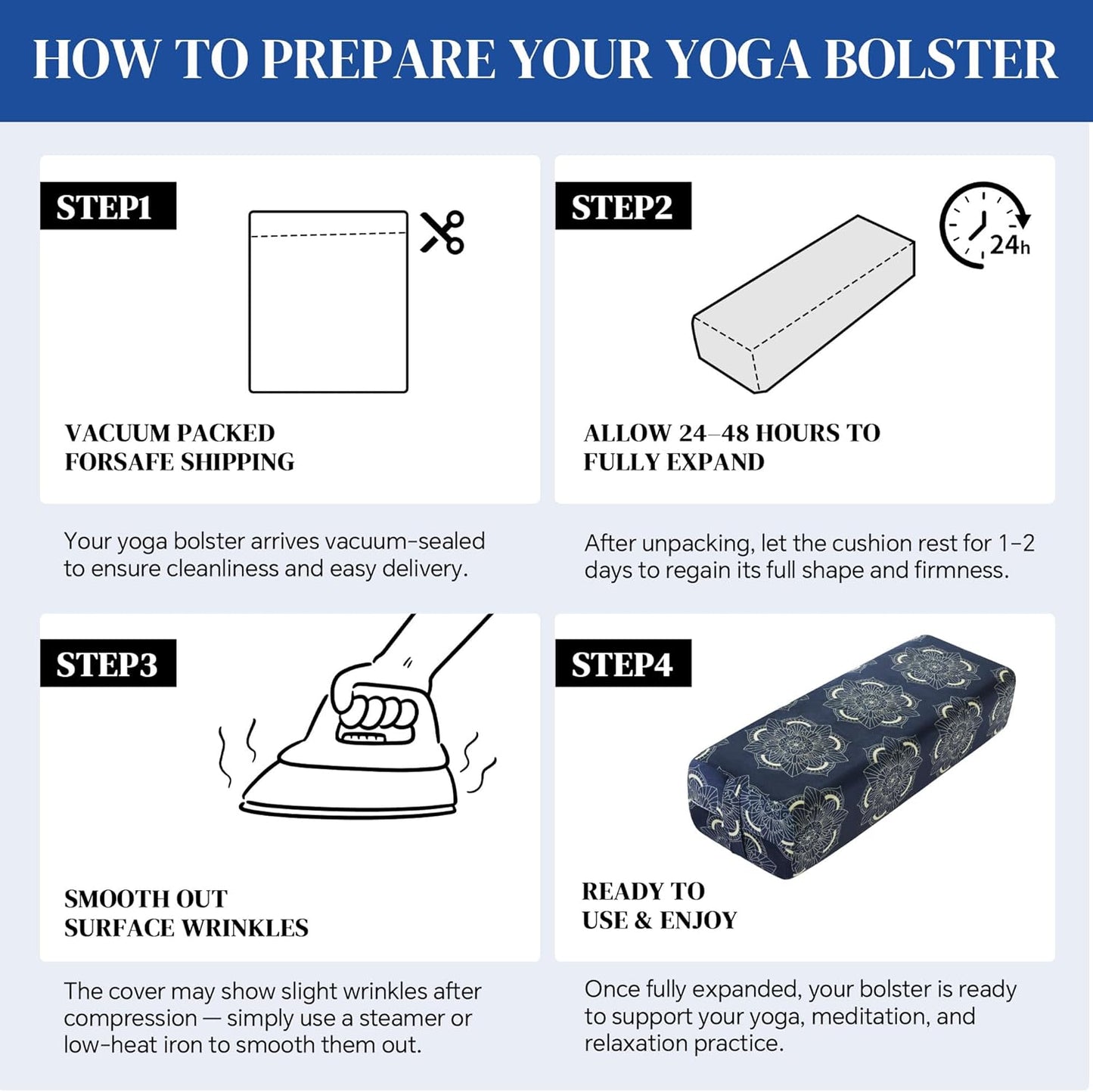 Yoga Bolster Pillow, Triple-Layer Sponge Rectangular Yoga Bolster with Carry Handle Meditation Pillow with Washable Cover for Restorative, Meditation