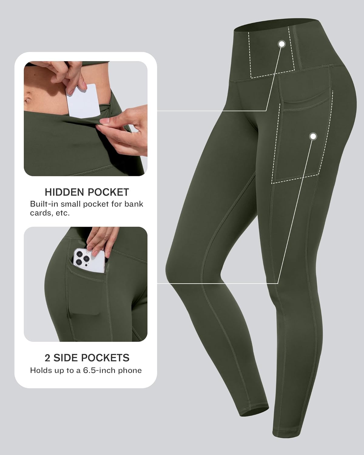 Leggings with Pockets for Women, High Waisted Tummy Control Workout Yoga Pants