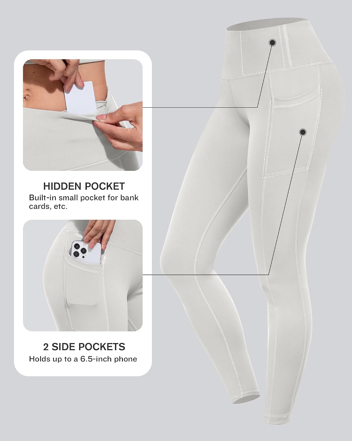 Leggings with Pockets for Women, High Waisted Tummy Control Workout Yoga Pants