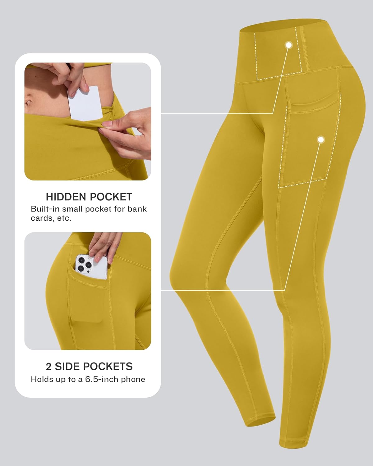 Leggings with Pockets for Women, High Waisted Tummy Control Workout Yoga Pants