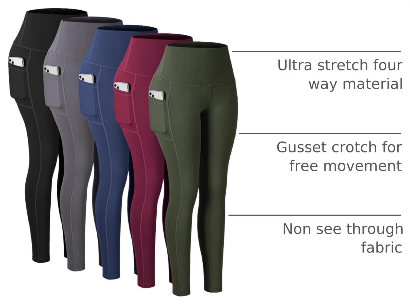 Leggings with Pockets for Women, High Waisted Tummy Control Workout Yoga Pants