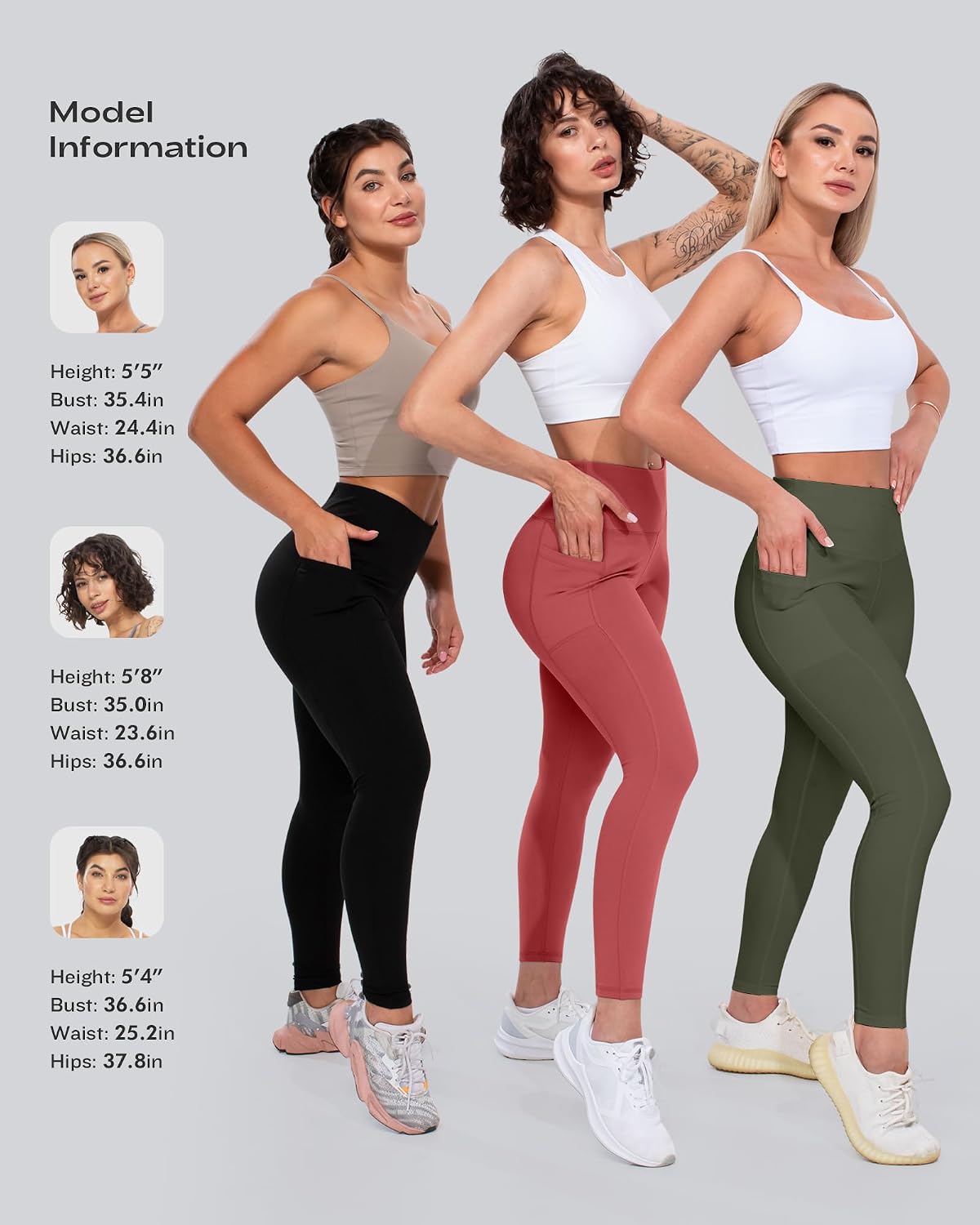 Leggings with Pockets for Women, High Waisted Tummy Control Workout Yoga Pants