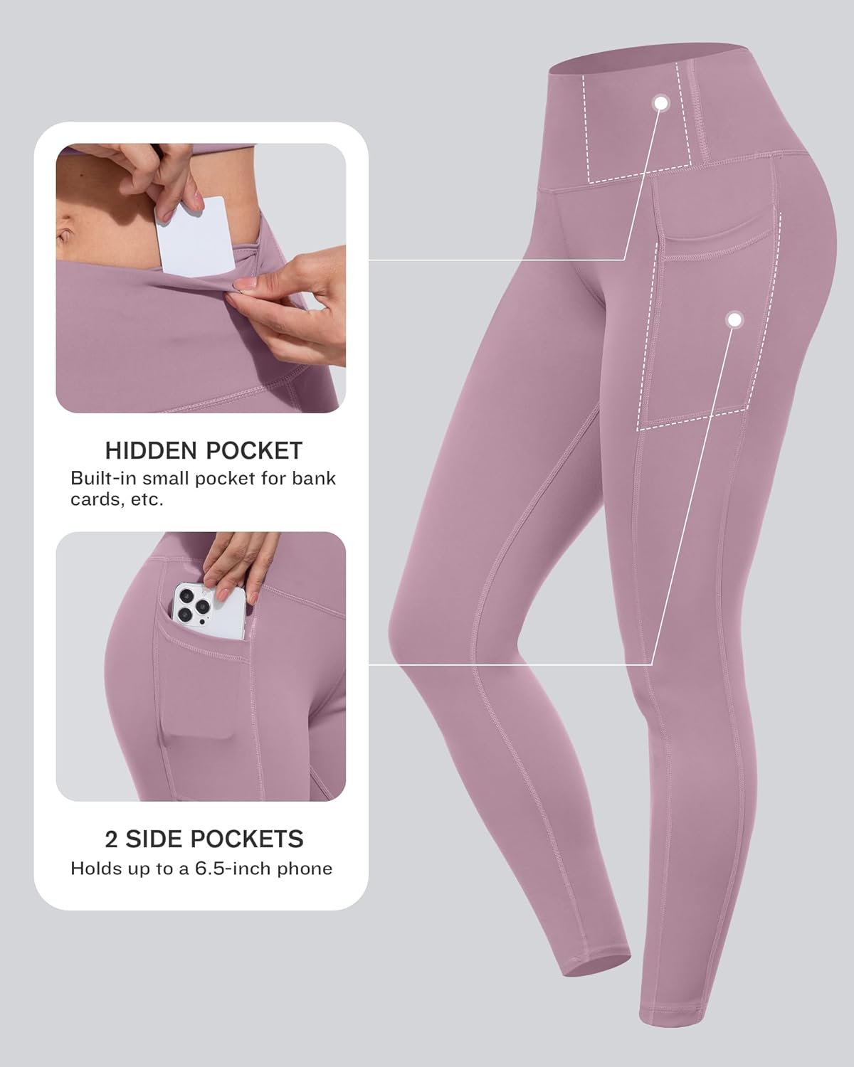 Leggings with Pockets for Women, High Waisted Tummy Control Workout Yoga Pants