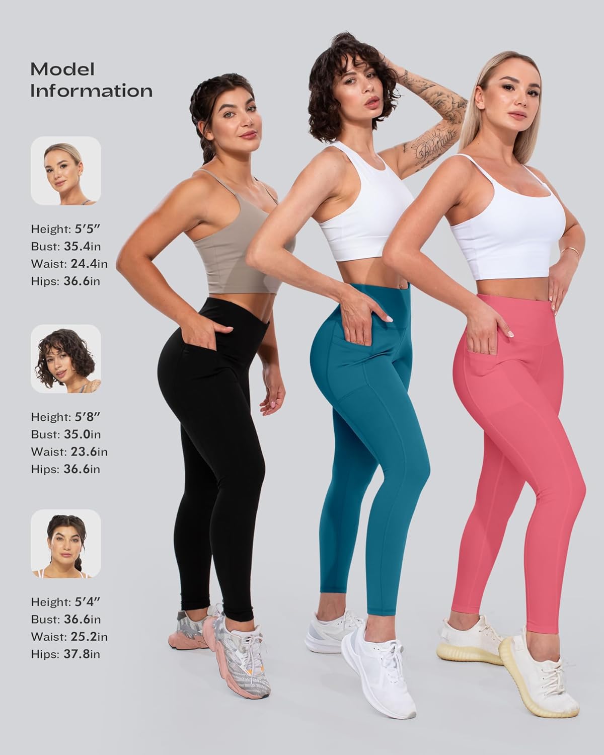 Leggings with Pockets for Women, High Waisted Tummy Control Workout Yoga Pants