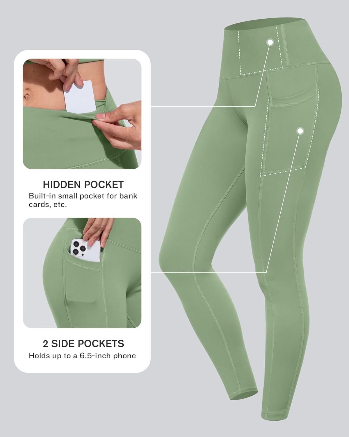 Leggings with Pockets for Women, High Waisted Tummy Control Workout Yoga Pants