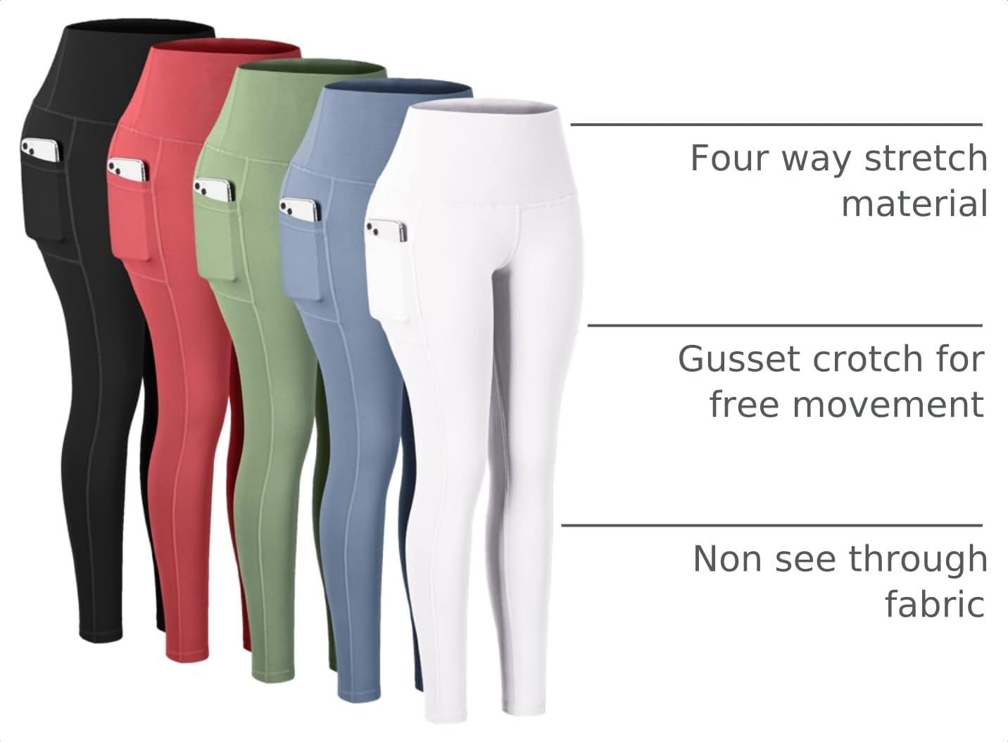 Leggings with Pockets for Women, High Waisted Tummy Control Workout Yoga Pants
