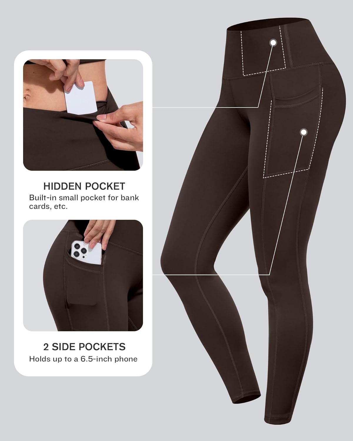 Leggings with Pockets for Women, High Waisted Tummy Control Workout Yoga Pants