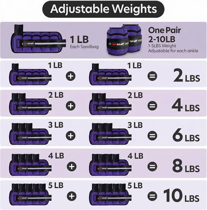Adjustable Ankle Weights 1 Pair 2 4 6 8 10 Lbs Leg Weight Straps for Strength Training, Walking, Jogging, Running, and Fitness Workouts – 1-5 lbs Each Ankle, 10 lbs Pair Set