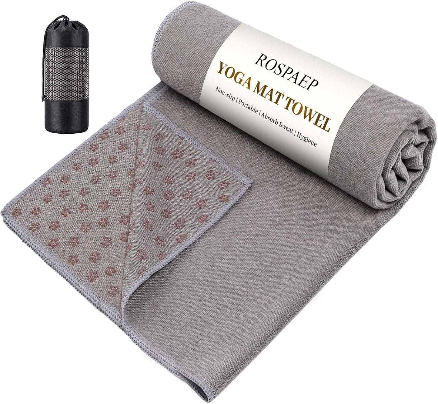 Non Slip Yoga Mat Towel with Silicone Grip Dots, Sweat Absorbent for Hot Yoga Pilates Workout Fitness, 72"x24" Machine Washable with Carry Bag